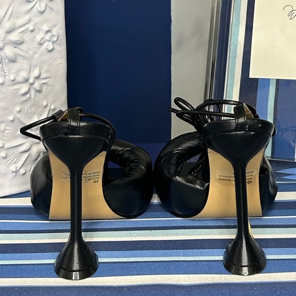 Black square toe knotted strappy wrap tie up high heel sandals sz 10 - Picture 12 of 16